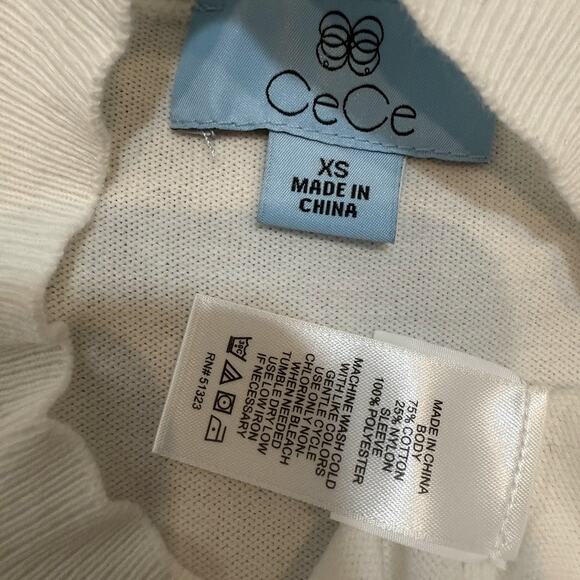 new CeCe XS mock neck clip swiss dot sheer sleeve sweater top TLS1 3063 - Picture 5 of 10